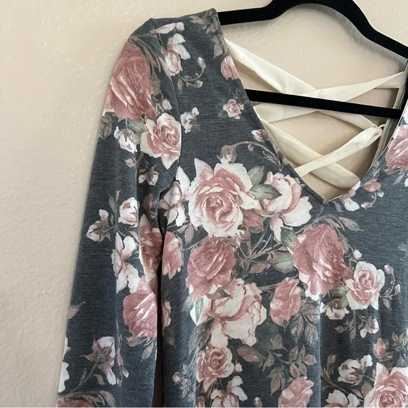 BCX Floral Lace Up Long Sleeve Swing Dress - Picture 4 of 11